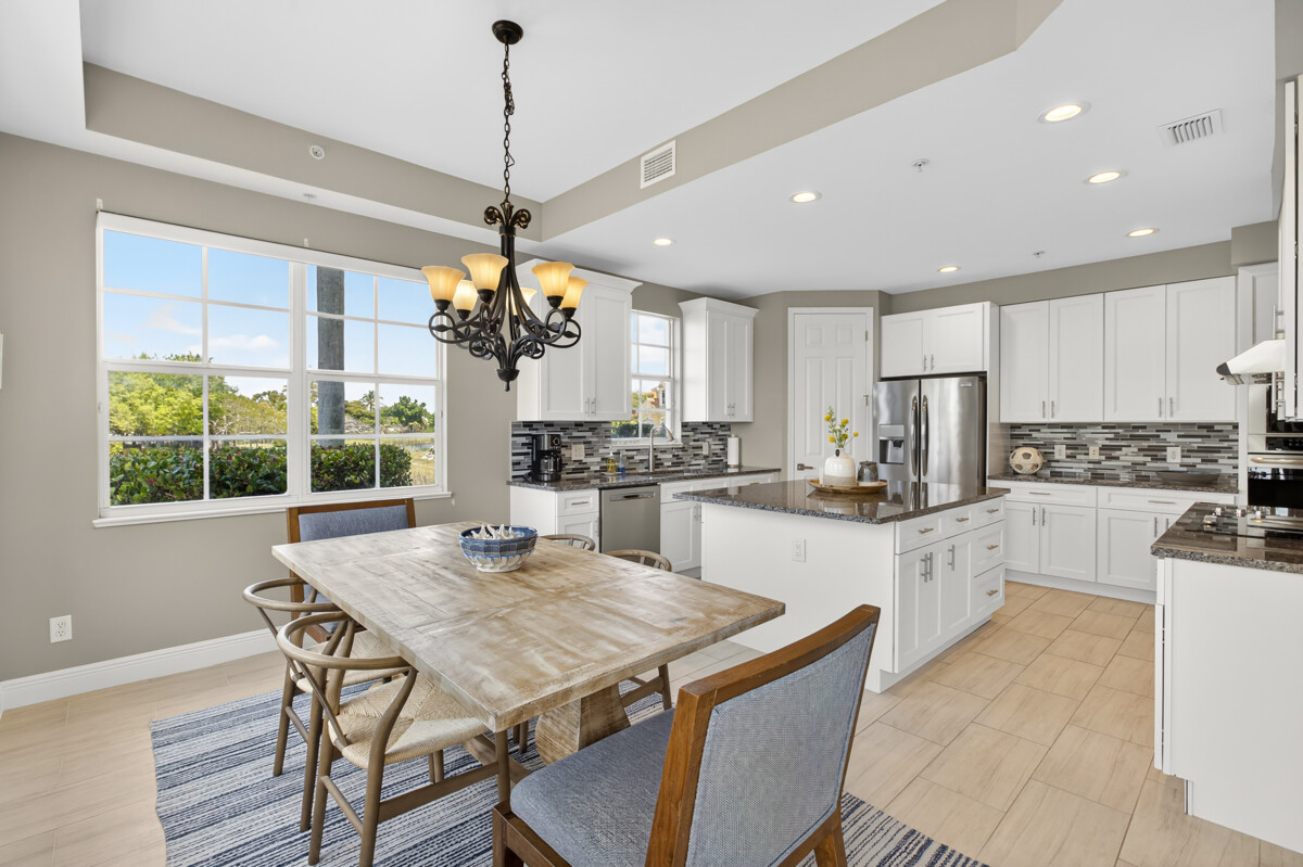 Real Estate photography wide angle shoot Luxury Kitchen wooden table granite counter top