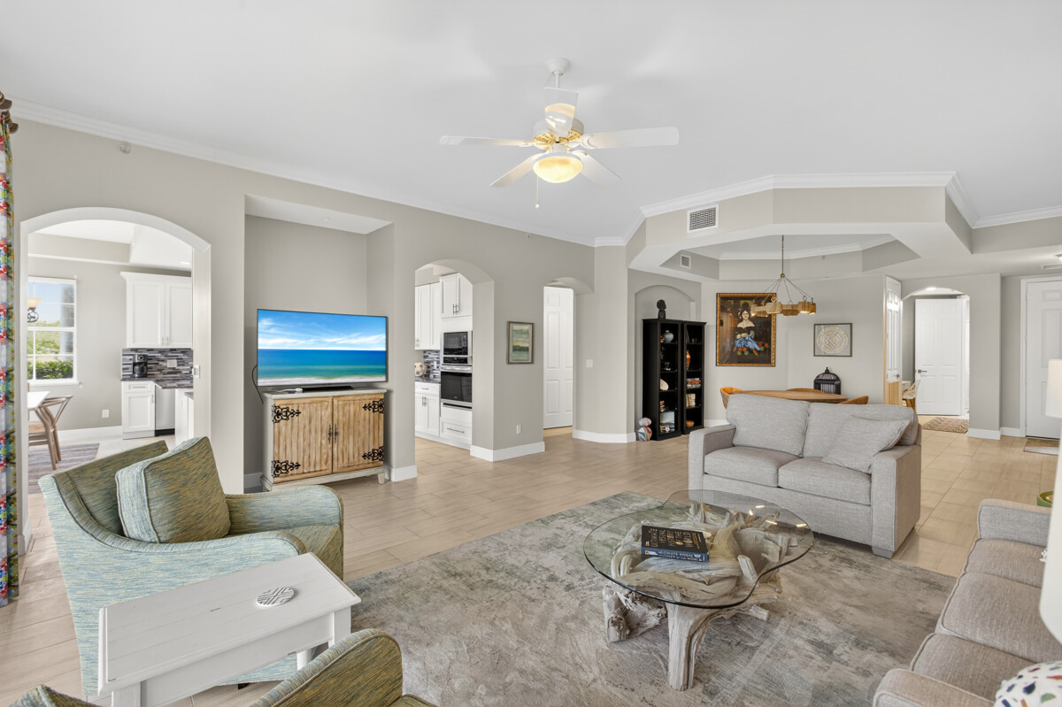 Wide angle photo taken by Realty Media 360 of luxury living room in cape coral florida